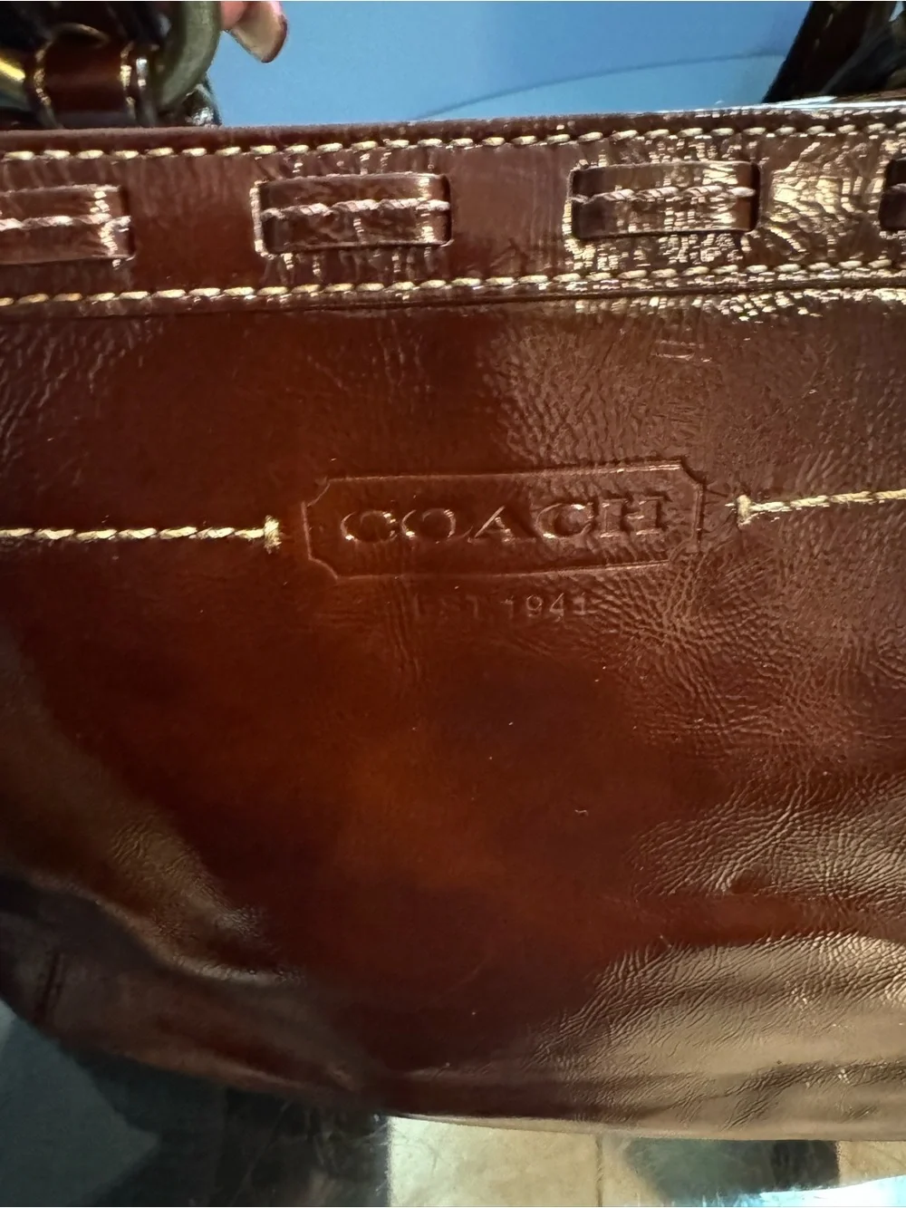 Coach Maroon Leather Tote with Brass Rings
